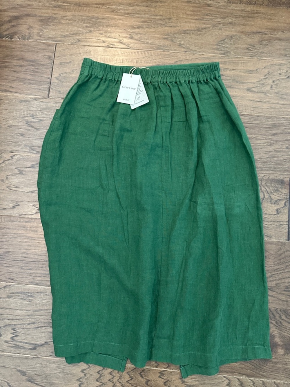 NWT Grae Cove SZ M Green Linen Blend Midi Skirt - Front Overlap A-Line - Picture 9 of 11
